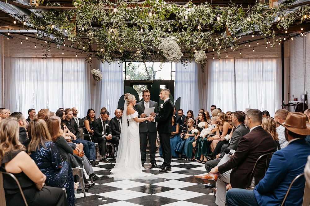 Wedding ceremony at SKYLIGHT with in-house backdrop