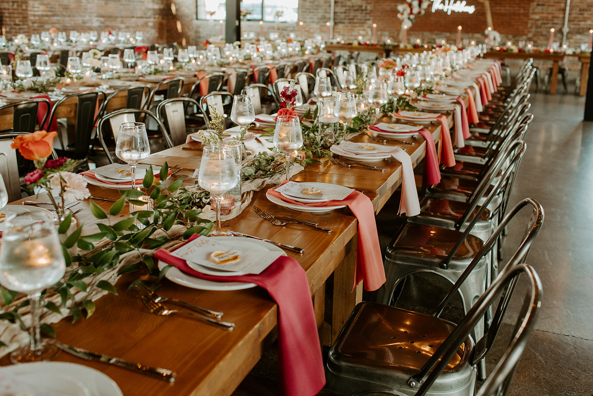 Photo: Wedding reception at INDUSTRY in downtown Indianapolis with a pink decor theme