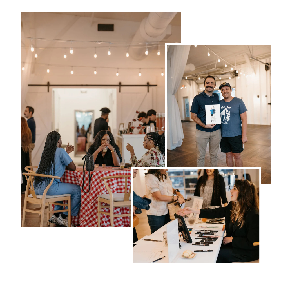 Collage of images of a live painting at Nashville open house planned by 828 Planning