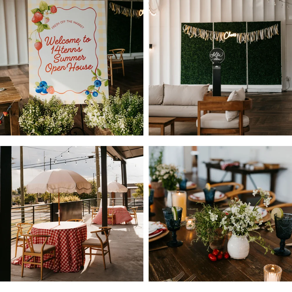 Collage of images showcasing a farmer's market themed event in Nashville