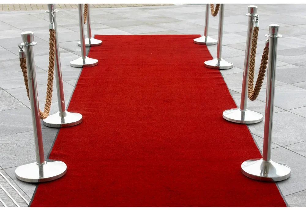 Red carpet entrance setup for an Oscars-inspired corporate gala